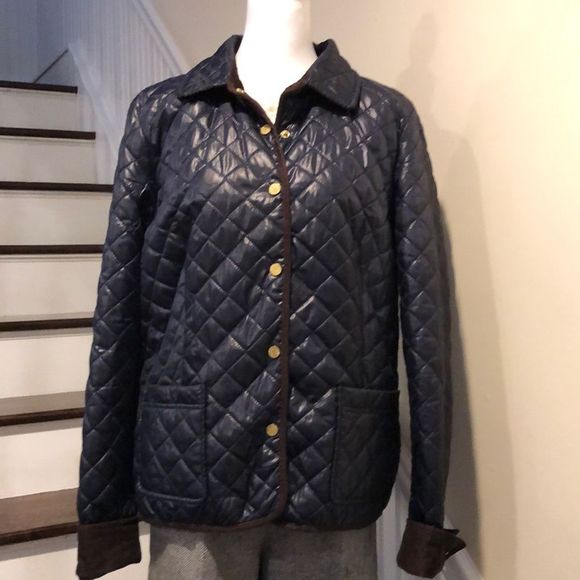 TOMMY HILFIGER Navy Quilted Jacket with Brown Corduroy Collar & Cuffs Sz XL - Picture 1 of 12